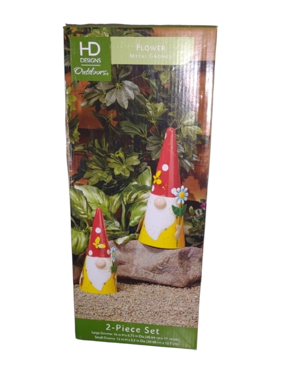 HD Designs Flower Metal Gnome Set - Red & Yellow Metal Gnomes
